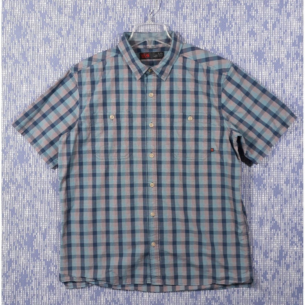 Mountain Hardwear Shirt Mens Large Blue Outdoor Hiking Travel Short Sleeve